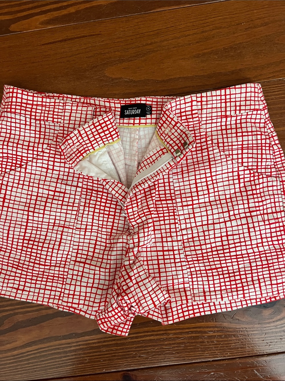 kate spade Red Grid Flat Front Shorts
